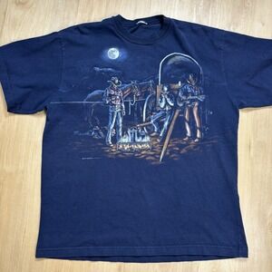 Vintage Cowboy Double Sided Tshirt Men's Large Art Unlimited C. Cunico Western
